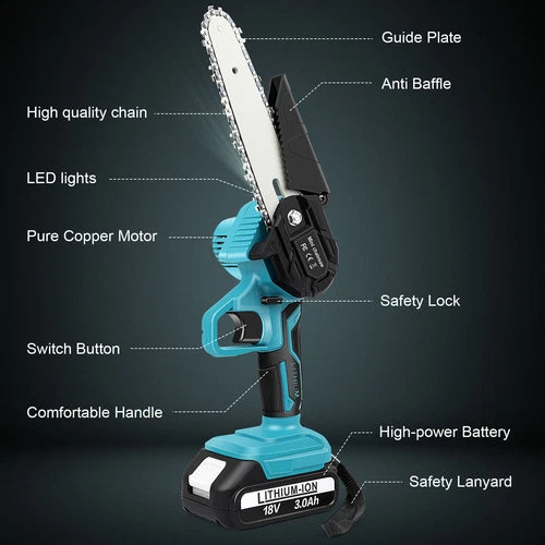 Cordless Mini Chainsaw — 6 Inch One-Handed 550W